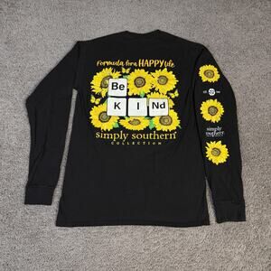 Simply Southern Collection Shirt Womens S Black Sunflower Be Kind Long Sleeve